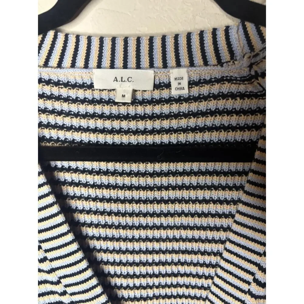 A.L.C Caspian striped Button Front cotton-blend cardigan sweater M 6-12 MSRP$398 - Picture 4 of 5